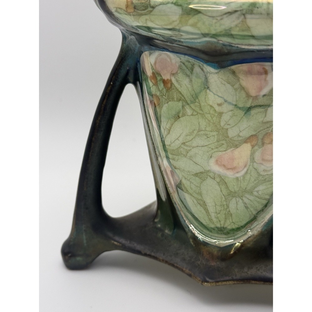 Antique Bohemian Art Nouveau Iridescent Tripod Ceramic Vase Dressler? 1890-1910 - Picture 10 of 15